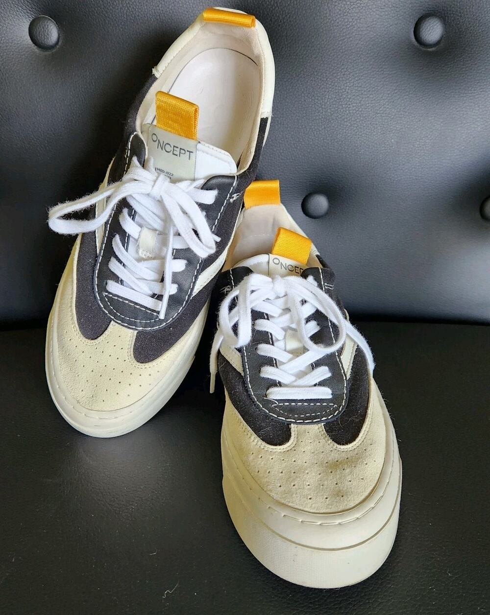 ONCEPT Lagos Size 6.5 Canvas Leather Designer Sneaker Black/Yellow/ White 1 USE